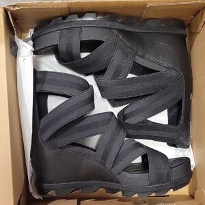 Sorel New Black Strappy Wedge Sandals